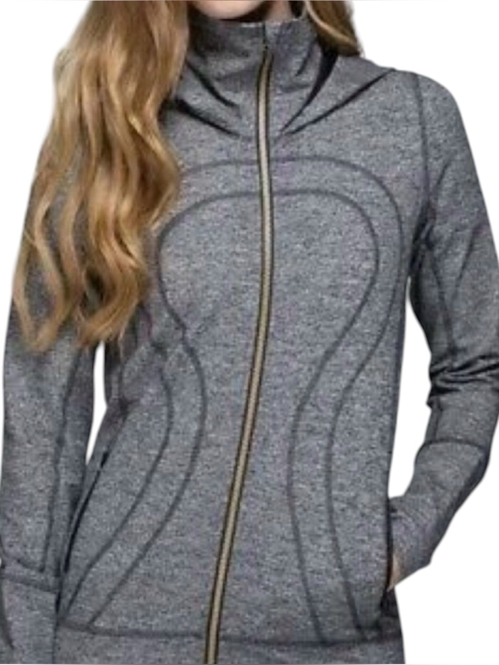 Lululemon Stride II Jacket Heather Gray High Funnel Neck Hooded Full Zip Size 8